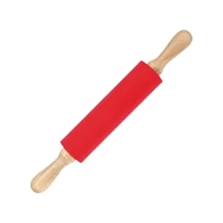 Kageruller>Forlænget silikonekagerulle massivt træhåndtag Non-stick overflade kagerulle bageværktøj Rød