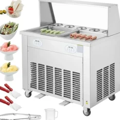 Fried Ice Cream Roll Maskine – Rullet Is Maskine 13,8x13,8 tommer, 2 pander til lækker dessert! Best