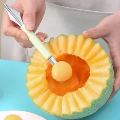 Frugtkuglegraver Dobbelthoved Rustfrit stål Frugtgraveske Dobbeltsidet frugtmelonballerske Vandmelongraver-isske Nordic Green Hot