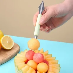 Frugtkuglegraver Dobbelthoved Rustfrit stål Frugtgraveske Dobbeltsidet frugtmelonballerske Vandmelongraver-isske Nordic Green Hot