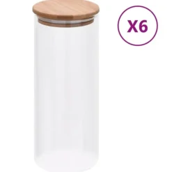 Förvaringsburkar i glas med bambulock 6 st | Volym: 1000 ml | Färg: Genomskinlig Discount