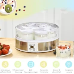 Fuleadture Yoghurt Maskine 7 Glas, Yoghurt Maker Rustfrit Stål, Enkel og Praktisk Hjemmelavet Yoghurt Fremstilling Discount