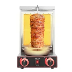 Grill-Ovne & Ovn Med Roterende Stegespyd>Gas Elektrisk Kebabmaskine, 2 Brændere, Vertikal Ovn,Sølv