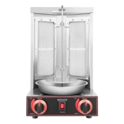 Gas Kebab Grill, Vertikal Fritstående Design, 2 Brænder System,Sølv