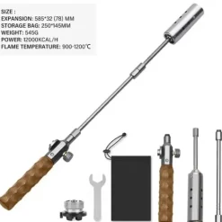 Gasbrænderpistol, Rustfrit Stål, Ideel til Udendørs Madlavning,SØLV