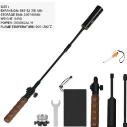 Gasbrænderpistol, Rustfrit Stål, Ideel til Udendørs Madlavning,SORT med tænding