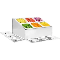 Isspande & Kølere>Gastronorm beholder med 6 GN 1/6-beholdere i rustfrit stål | Farve: Rustfrit stål