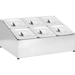 Isspande & Kølere>Gastronorm beholder med 6 GN 1/6-beholdere i rustfrit stål | Farve: Rustfrit stål