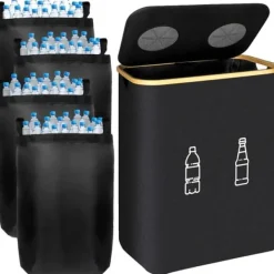 Affaldssorteringsspande>Genbrugsbeholder, 160L kapacitet, aftagelige indersække,sort