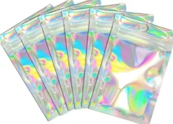 Genlukkelige aluminiumsfolieposer (50 stk.), perfekte til opbevaring af fester, holografiske farver, 7,5*12 cm Online