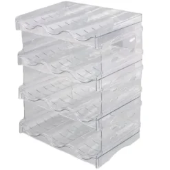 Gennemsigtig vandflaske arrangør 4-pak stabelbar plastik vandflaske kopholder Aftagelig køkken Pantry Organization Opbevaringshylde til skab Outlet
