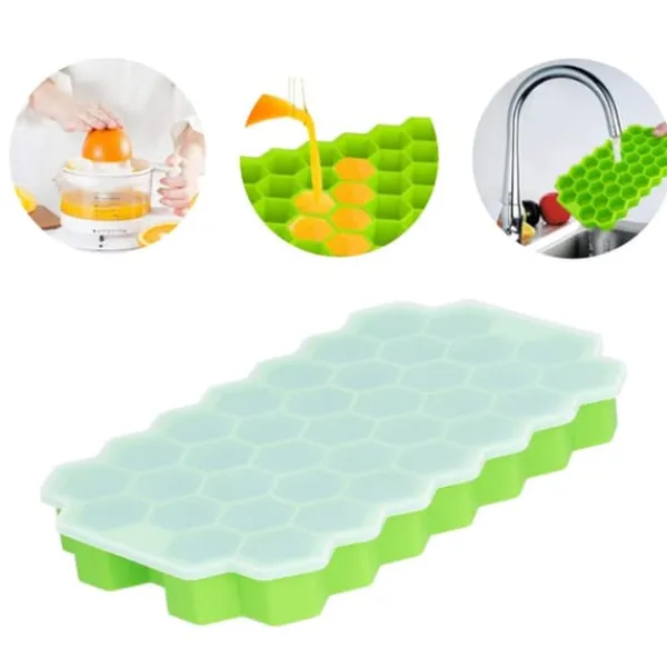 Isforme>37-gitter celleformet isbakke med silikonelåg Fødevaregodkendt isterningform til bar HomeGreen