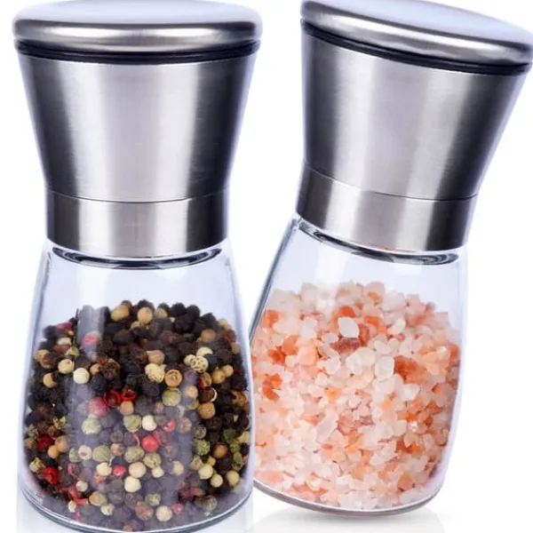 Krydderikværne>Glas salt- og peberkværn, 2 stk., 13,5 cm