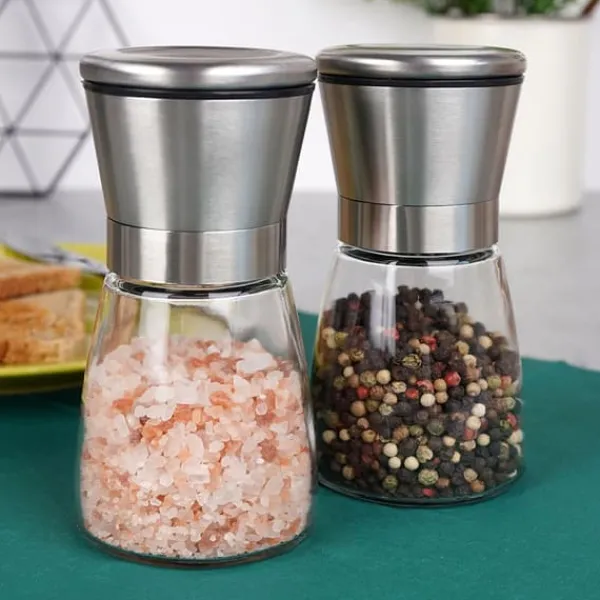 Krydderikværne>Glas salt- og peberkværn, 2 stk., 13,5 cm