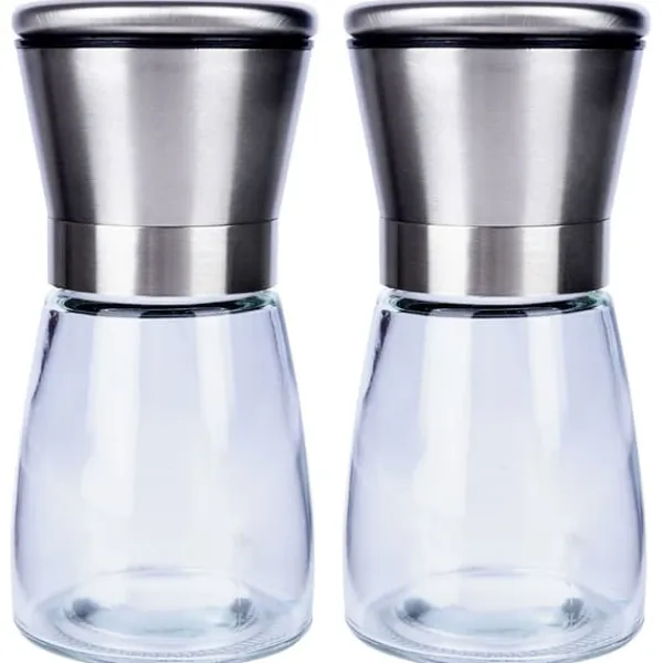 Krydderikværne>Glas salt- og peberkværn, 2 stk., 13,5 cm