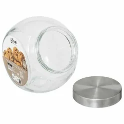 Opbevaringsdåser>Glasbeholder med låg i rustfrit stål 2,1L