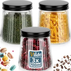 Glasbeholdere til løse produkter med låg 700 ml 3 stk. Discount