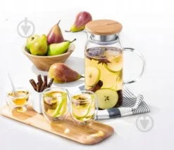 Glaskande med bambuslåg WILMAX høj 1,5L til drikkevarer, vand, juice Discount