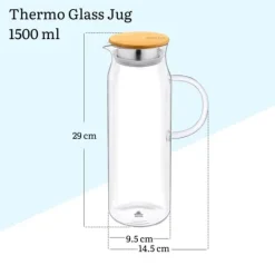 Glaskande med bambuslåg WILMAX høj 1,5L til drikkevarer, vand, juice Discount