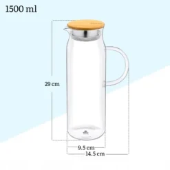 Glaskande med bambuslåg WILMAX høj 1,5L til drikkevarer, vand, juice Discount