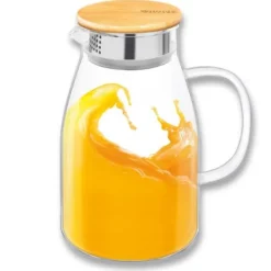 Glaskande til drikkevarer med bambuslåg Wilmax 1,9L Clearance