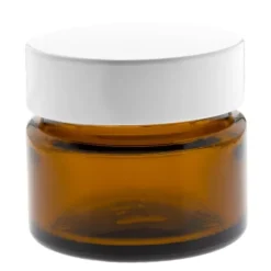 Opbevaringsdåser>Glaskrukke, kapacitet 15 ml, brun, med hvid PP-låg x5