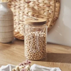 Opbevaringsdåser>Glaskrukke med akacielåg 17cm