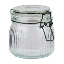 Glaskrukke med snap-on-låg og riflet design - lufttæt opbevaring af tørvarer Sale