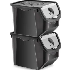 Grøntsags- og frugtbeholder med låg, sort, 12 l, 2 stk. Outlet