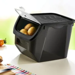 Grøntsags- og frugtbeholder med låg, sort, 12 l, 2 stk. Outlet