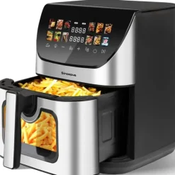 Fritøse>Heißluftfritteuse XXL 8,5L med vindues- og farveskærm, 12 programmer, LED-touchskærm, nem at rengøre