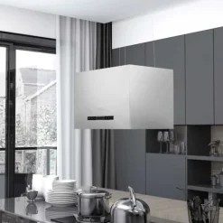 Hængende ø-emhætte med touchsensor og LED-belysning | Farve: Rustfrit stål | Størrelse: 55 cm Clearance