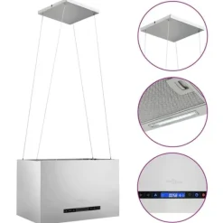 Hængende ø-emhætte med touchsensor og LED-belysning | Farve: Rustfrit stål | Størrelse: 55 cm Clearance