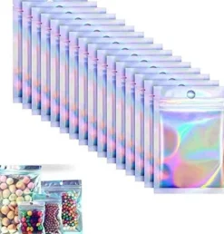 Holografiske poser, holografiske lynlåsposer, 100 lynlåsposer af aluminiumsfolie, genlukkelige flade aluminiumsfolieposer, metalliske poser til festg | CDON Hot