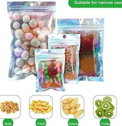 Holografiske poser, holografiske lynlåsposer, 100 lynlåsposer af aluminiumsfolie, genlukkelige flade aluminiumsfolieposer, metalliske poser til festg | CDON Hot