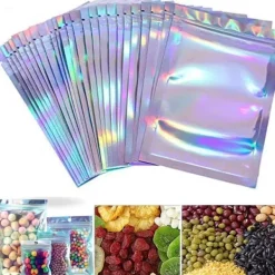 Holografiske poser, holografiske lynlåsposer, 100 lynlåsposer af aluminiumsfolie, genlukkelige flade aluminiumsfolieposer, metalliske poser til festg | CDON Hot
