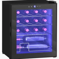Vinkøleskabe>HOMCOM Fritstående Vinkøleskab til 16 flasker, Sort Metal, Touchskærm, Glasdør