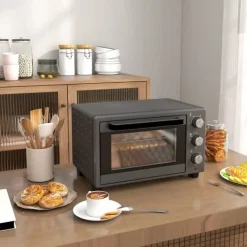 Grill-Ovne & Ovn Med Roterende Stegespyd>HOMCOM miniovn 21L, 1400W, rustfrit stål, grå - justerbar temperatur og timer til alsidig madlavning