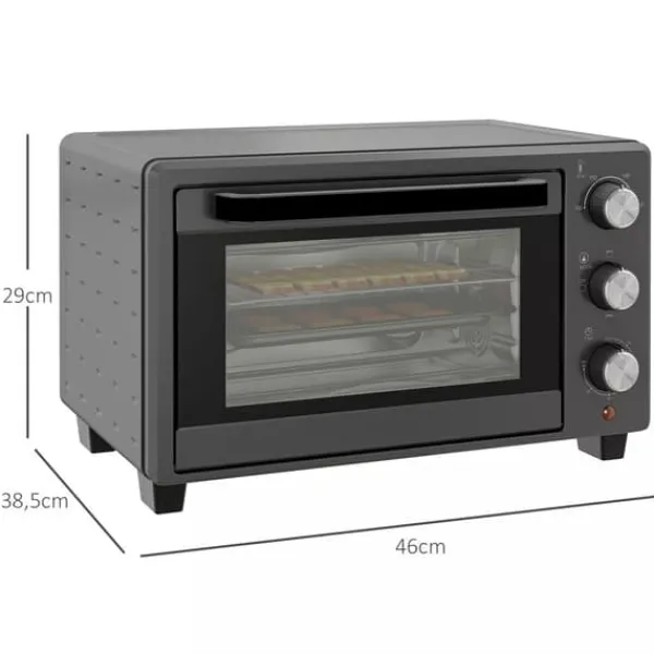 Grill-Ovne & Ovn Med Roterende Stegespyd>HOMCOM miniovn 21L, 1400W, rustfrit stål, grå - justerbar temperatur og timer til alsidig madlavning