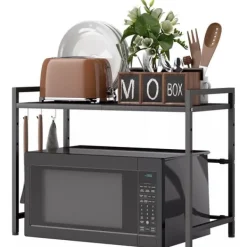 HOMCOM Udvidelsesbart Mikrobgeovnsstativ, Kkkenhylde i Metal, Sort New