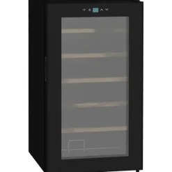 Vinkøleskabe>HOMCOM Vinkøleskab, 65 L Køleskab til drikkevarer til 24 flasker, Flaskekøleskab, Vinklimaskab med indvendigt lys, 5-20°C, Touch, Sort