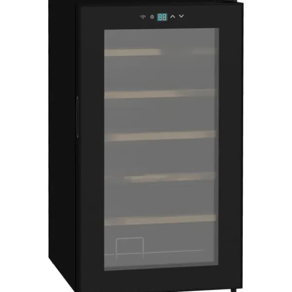 Vinkøleskabe>HOMCOM Vinkøleskab, 65 L Køleskab til drikkevarer til 24 flasker, Flaskekøleskab, Vinklimaskab med indvendigt lys, 5-20°C, Touch, Sort