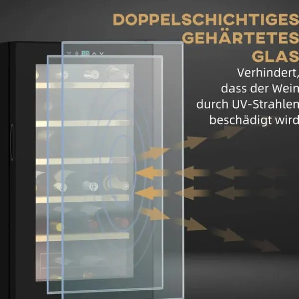 Vinkøleskabe>HOMCOM Vinkøleskab, 65 L Køleskab til drikkevarer til 24 flasker, Flaskekøleskab, Vinklimaskab med indvendigt lys, 5-20°C, Touch, Sort
