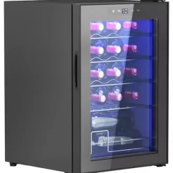 HOMCOM Vinkøleskab til 20 flasker - 53L, 5-18°C kompressorkøler med UV-glasdør, LED-lys. Sort metal Discount