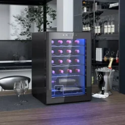 HOMCOM Vinkøleskab til 20 flasker - 53L, 5-18°C kompressorkøler med UV-glasdør, LED-lys. Sort metal Discount