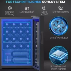 HOMCOM Vinkøleskab til 20 flasker - 53L, 5-18°C kompressorkøler med UV-glasdør, LED-lys. Sort metal Discount