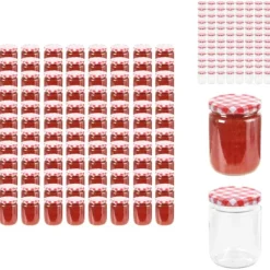 Honningkrukker>Honningkrukker - Living syltetøjsglas 96 stk. med hvide og røde låg 230 ml