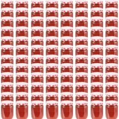 Honningkrukker>Honningkrukker - Living syltetøjsglas 96 stk. med hvide og røde låg 230 ml