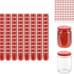 Honningkrukker>Honningkrukker - Living syltetøjsglas 96 stk. med røde låg 230 ml