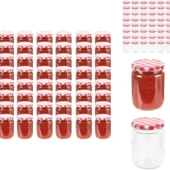 Honningkrukker>Honningkrukker - Living syltetøjsglas 48 stk. med hvide og røde låg 230 ml